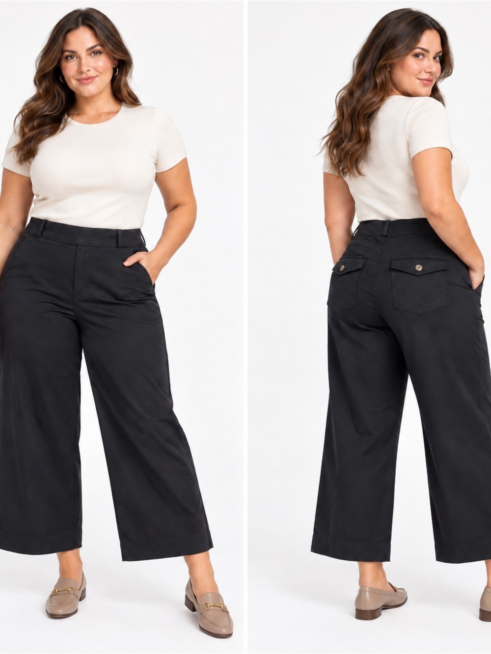 Gloria Vanderbilt Shape Effect Black High Rise Wide Leg Crop Pants 12 NWT